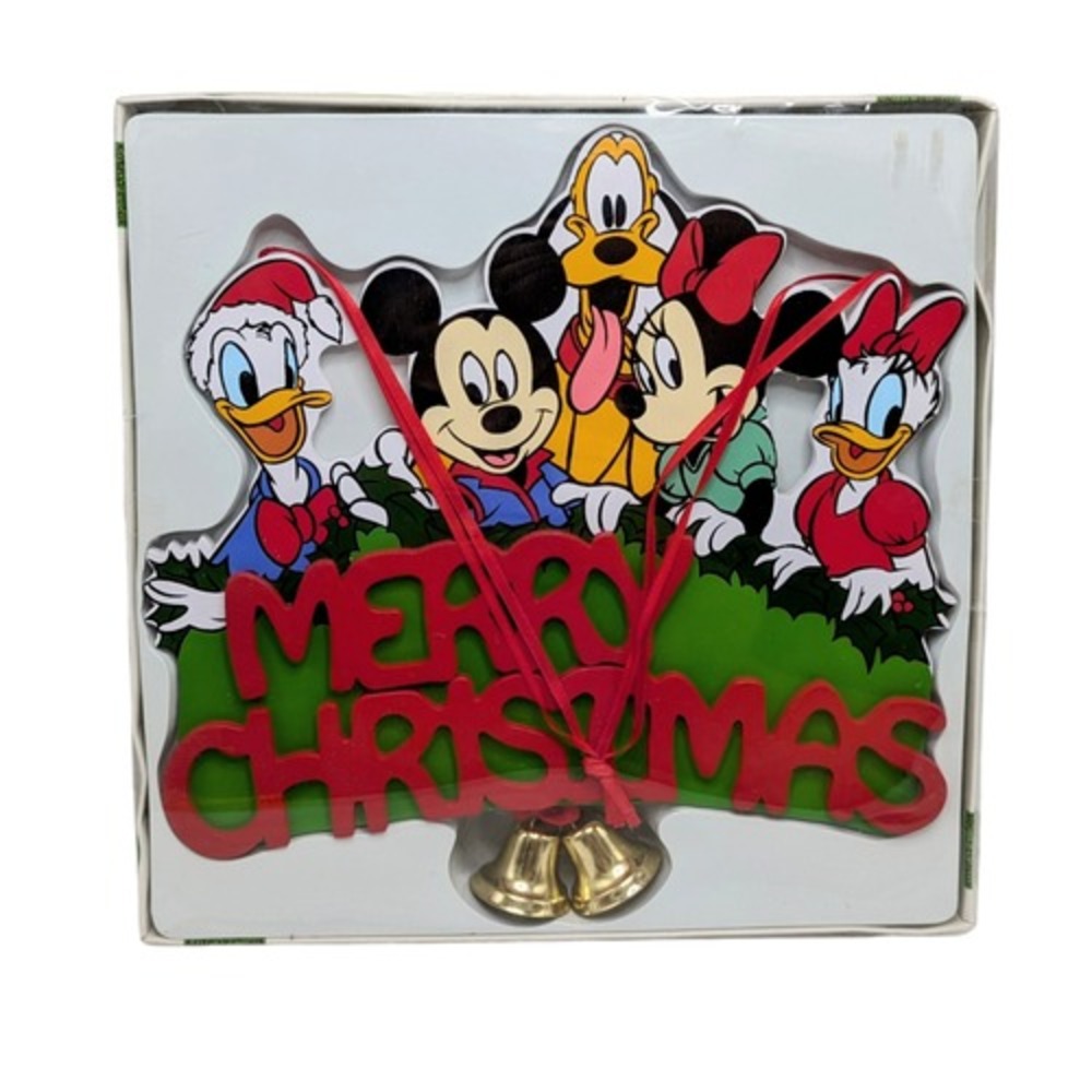 Kurt Adler Walt Disney Company Merry Christmas Wooden Hanging Sign With Bells